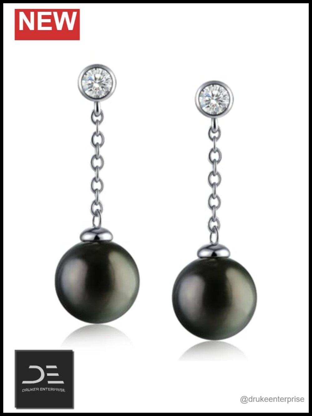 Tahitian Black Pearl Tear Drop Earrings Sterling Silver Moissanite Dangle